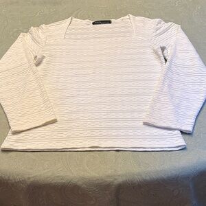 Stripe White Textured Long Sleeve Top